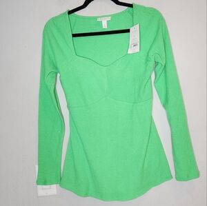 NWT Isabel Maternity Green Faix Cashmere Ribbed Sweater Sweetheart Neckline M